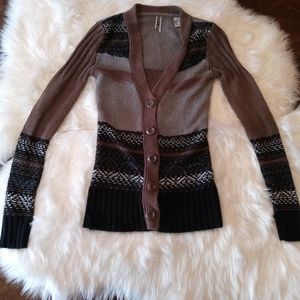 BKE brown button up knit sweater w/ large buttons